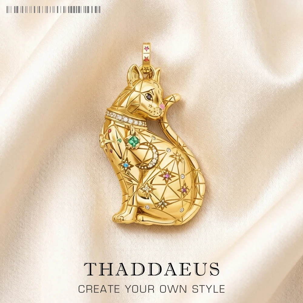 Goldener magischer Katzen-Anhänger, brandneuer edler Schmuck, niedliche Accessoires, 925er Sterlingsilber, Geschenk für Frau