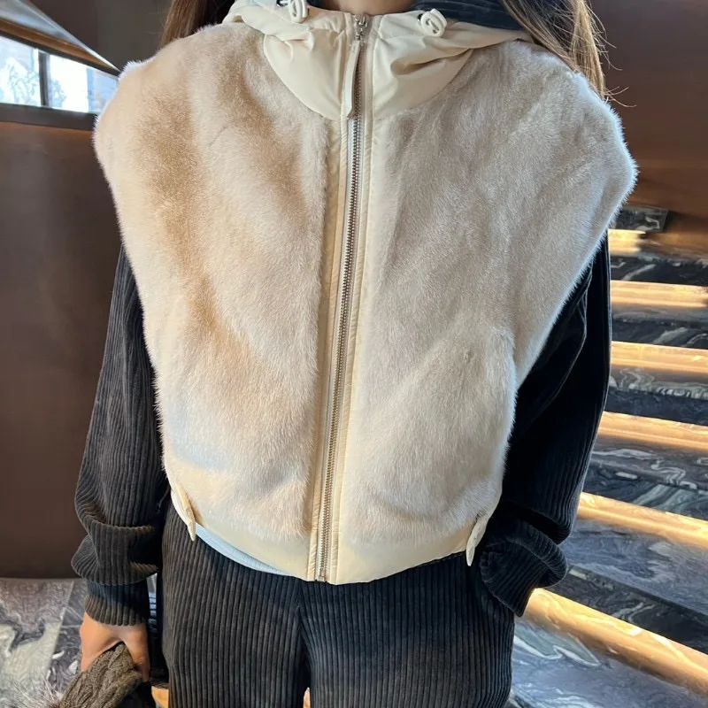 

Women's Vest Jaet Autumn Winter New Sle Dongda Gate Small Fraance Wind Personali Hood Zipper Leather Fur Inteated Top