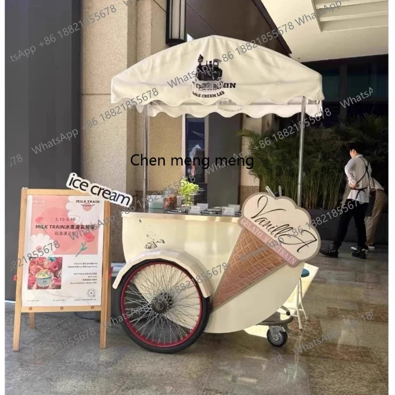E153 Outdoor market movable trolley shopping mall dining cart hand push ice cream promotion display cart