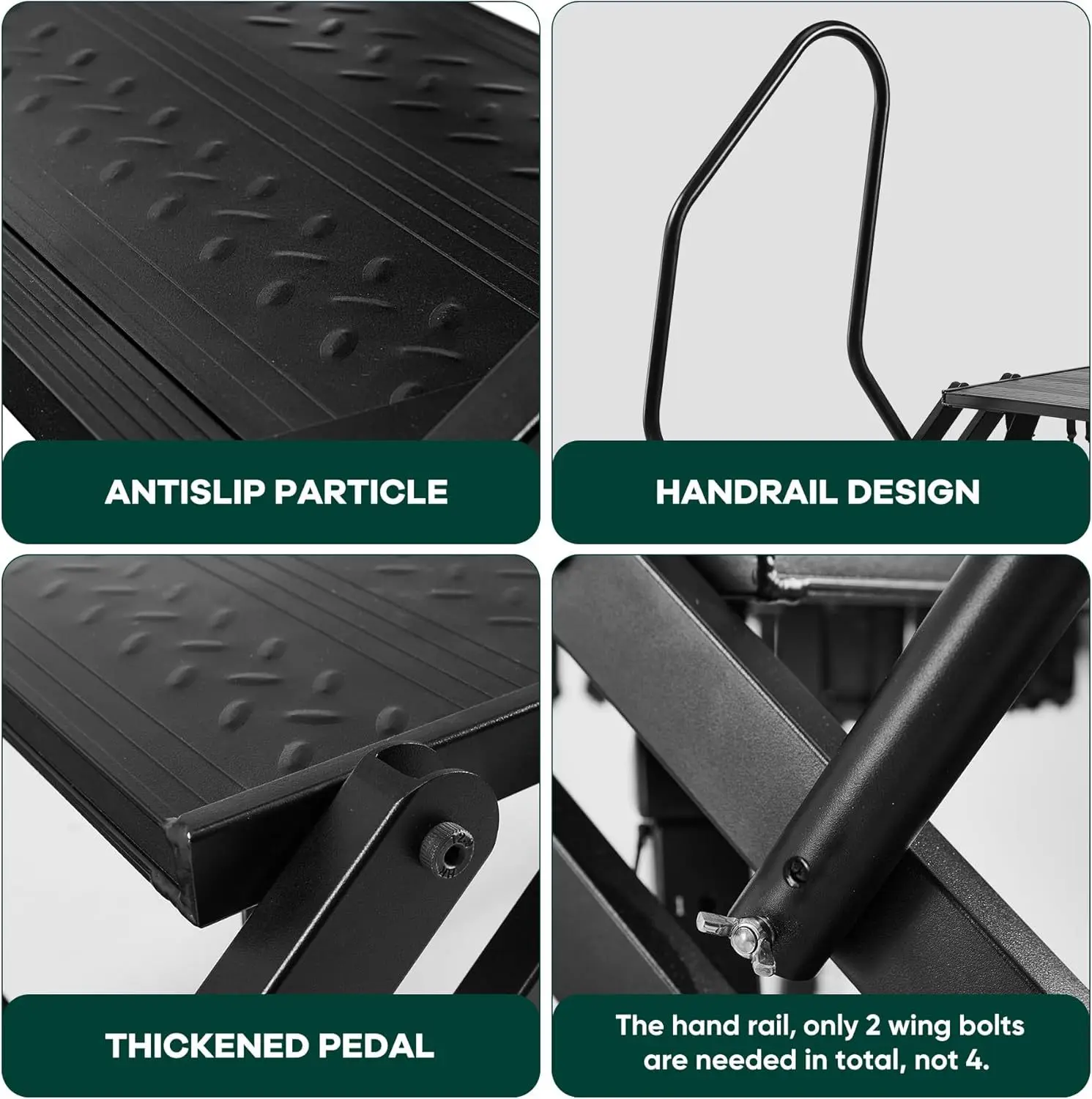 Foldable steps, aluminum portable 4-step camper steps, with handrails, adjustable height