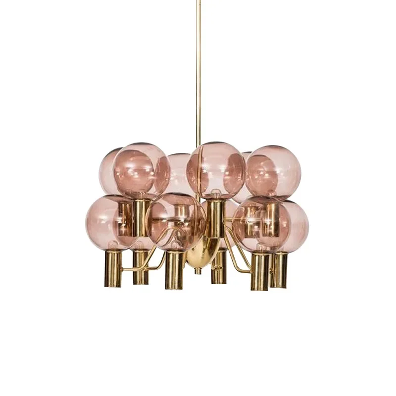 

Nordic LED Glass Lustre Chandeliers Modern Restaurant Hanging Ceiling Lamps Pink Light Luxury Living Room Chandelier Lighting