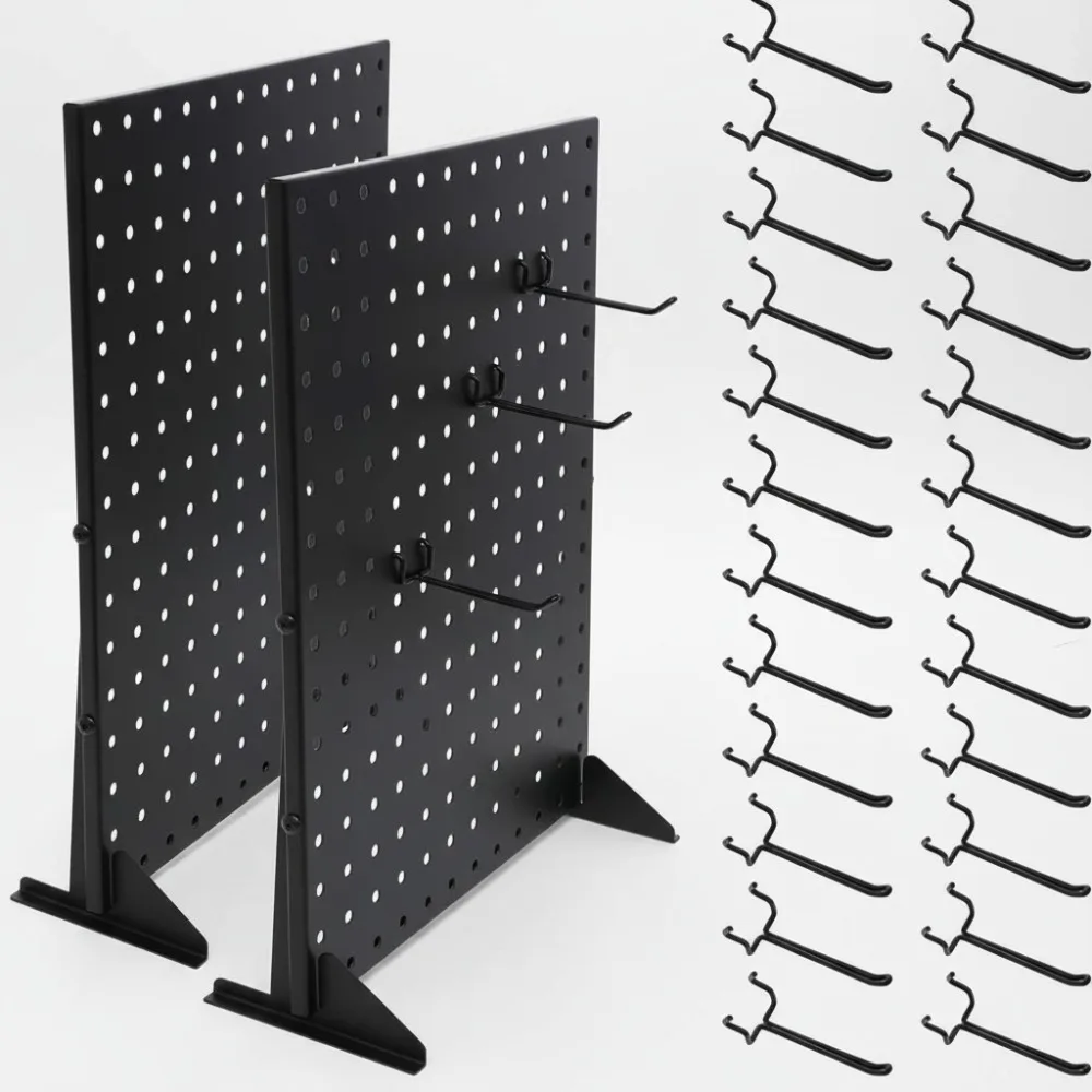 

2Pcs Metal Pegboard Display Stand with 24 Hooks, Black Jewelry Rack for Craft Shows & Retail Vendors