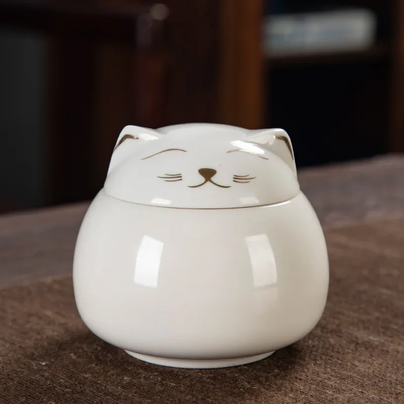 Ceramic Pet Cat Urn Handmade Shaped Animal Memorial Products White Black Decorative Urn Cat Urn for Funeral Memorials Pet Urns