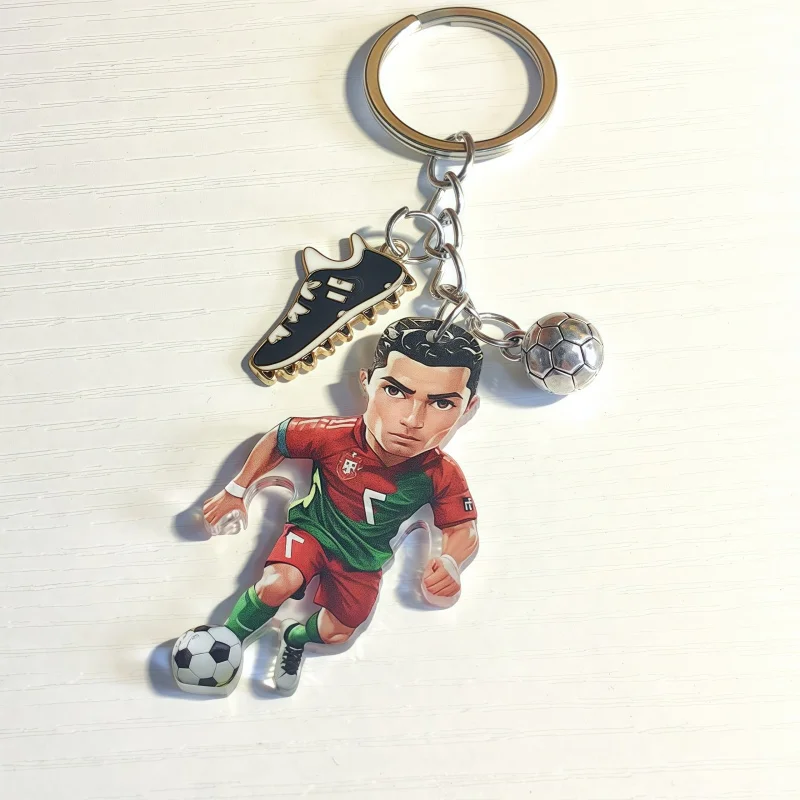 2D C Ronaldo Footballer Keychain, Flat Acrylic Soccer Star Theme Ornament Charms Hanging Decora for Car,Bags,Festive,Party Gifts