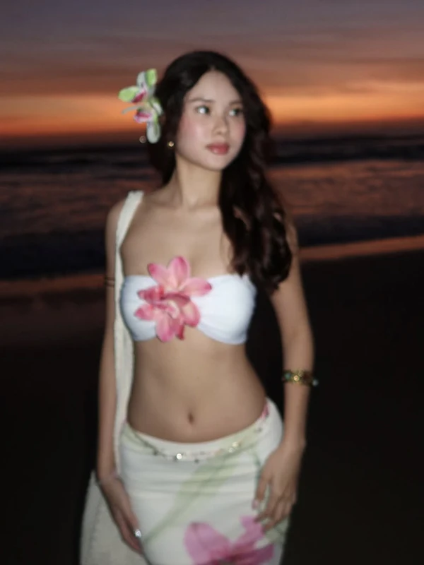 

Dopne Beach Vaion Sunset Tropical Flower Print ter Top Skirt Set Women's Faion Summer Outfit Polyester Material