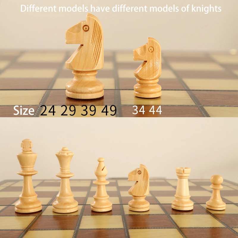 Retro 4 Queens Wooden Chess Set Wooden Chess Pieces Foldable 24/29/34/39 Wooden Chessboard Chess Table Board Game