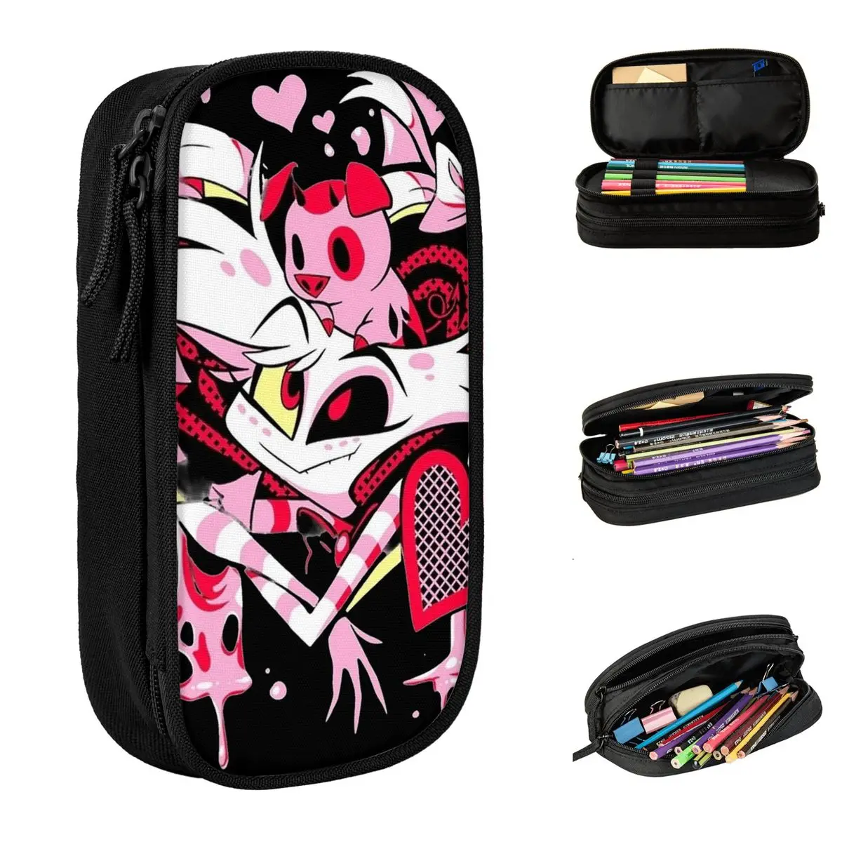 

Hazbins Hotels Angel Dust Пенал Прекрасные ручки Сумки для карандашей Студенческие большие пеналы для студентов Школьный подарок