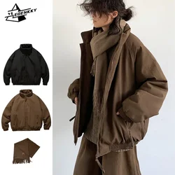 Preppy Lightweight Parka Men Women Vintage Striped Solid Cotton Coat Japanese Loose Thickened Bread Jacket Winter Unisex Outwear