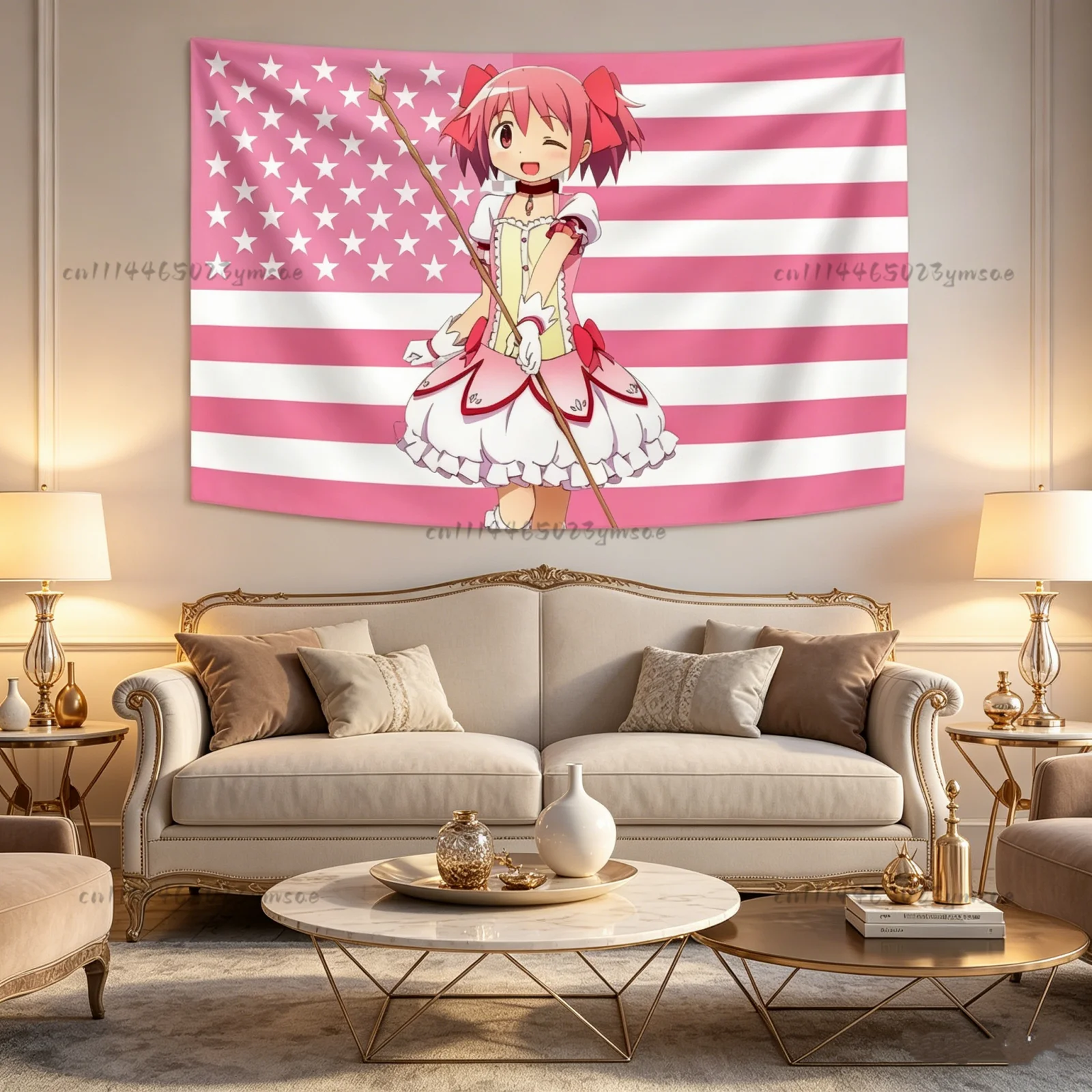 Anime Tapestry Pink American Flags Tapestry Magical Girl Madoka Wall Art Decor Bedroom Living Room Background Cloth Best Gifts