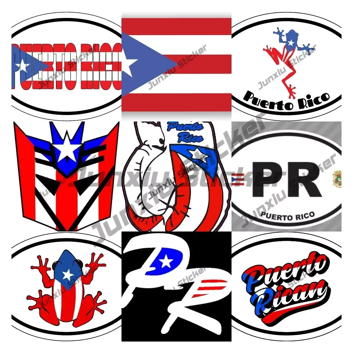 

Puerto Rico Flag Tree Frog Turtle Rooster Vinyl Sticker Bandera Puerto Rican Oval Country Code PR UV Protected Decal Cover Decor