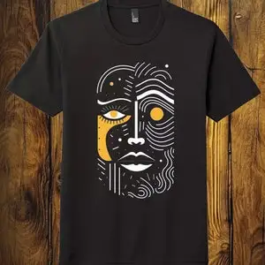 Line Art Face Graphic Shirt Black Unisex Soft