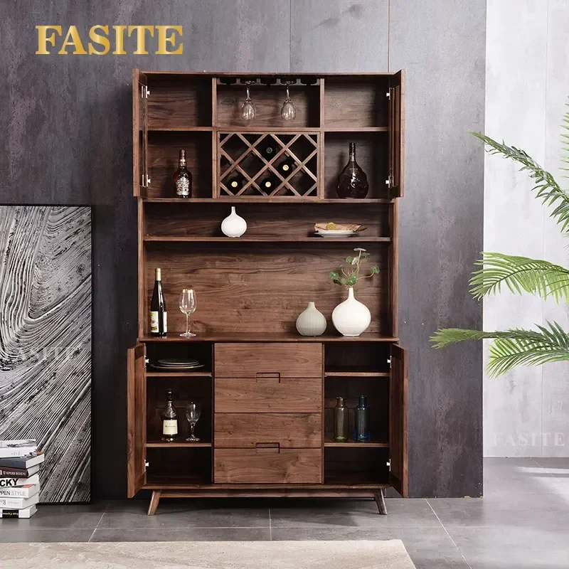 New Chinese Style Black Walnut Dining Side Cabinet Simple Multi Function Wall Mounted Wine Storage Cabinet for Living Room