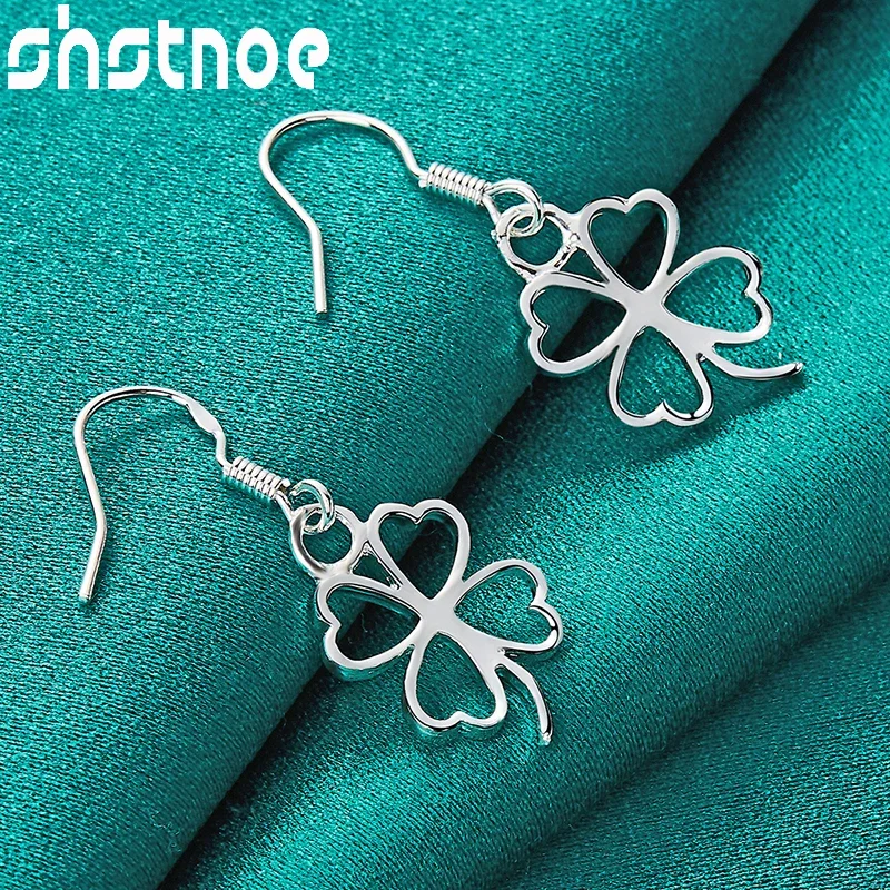 

SHSTONE 925 Sterling Silver Four Leaf Lucky Clover Earring For Women Party Engagement Wedding Fashion Jewelry Birthday Gift