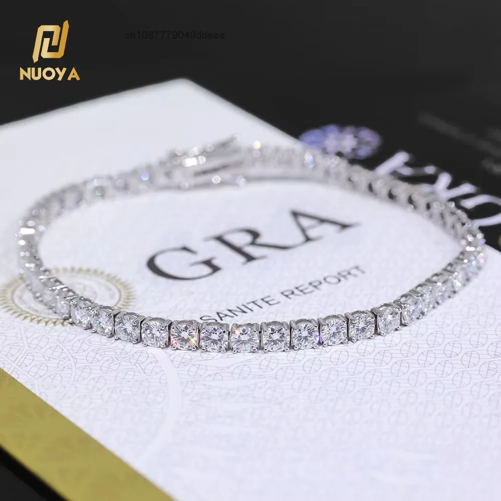 S925 necklace Moissanite NUOYA Custom 2/3/4/5MM VVS Moissanite Diamond Tennis Bracelet 925 Sterling Silver Tennis Chain Jewel