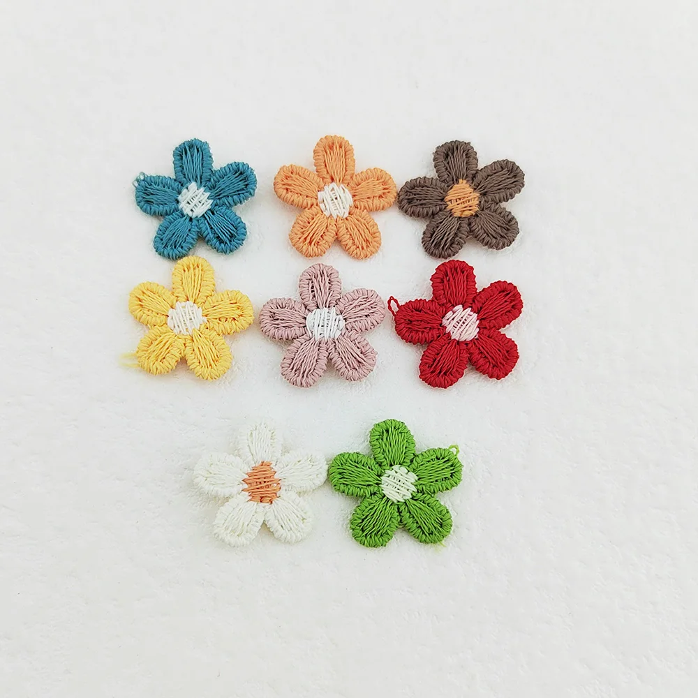 Mini Crochet Five Petal Flower Appliques, DIY Hat Clothes, Sewing Supplies, Headwear Decor, Stick-on Patches, 15mm, 80Pcs Lot