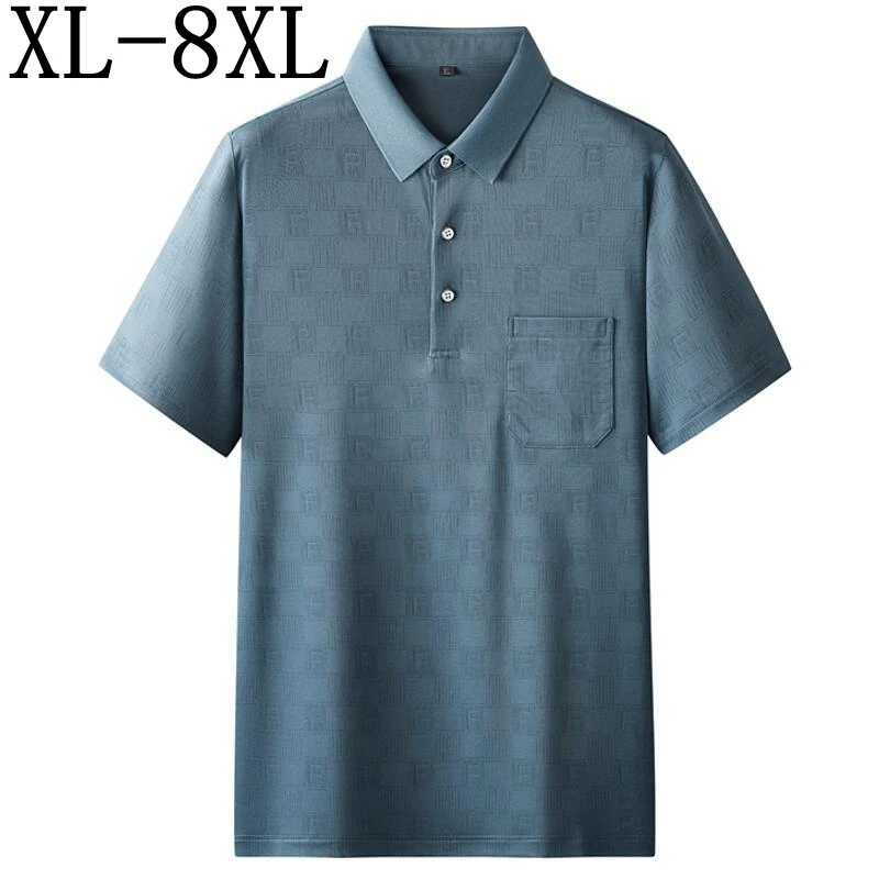 8XL 7XL 6XL New Summer Top Grade Breathable Shirts For Men Short Sleeve Lapel Mens Polo Shirt With Pocket Fashion Loose TShirts