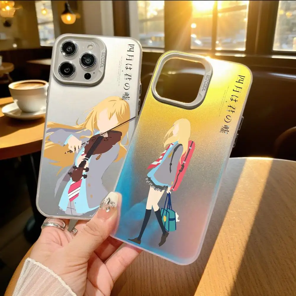 

Anime Your Lie In April Phone Case For IPhone 11 12 13 14 15 16 17 Air Pro Max 16E X XS XR SE2 Electroplate Silver IMD Cover
