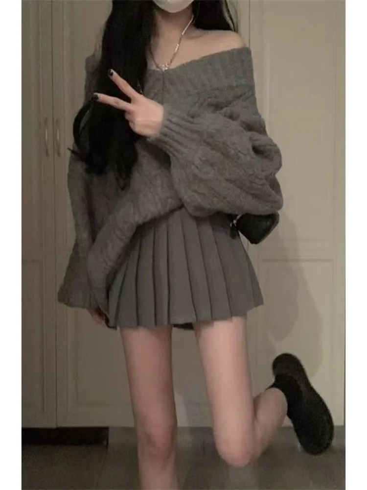 

Осень-зима, новый Sle Soft Pure Desire, нежный вязаный свитер, женский модный комплект, повседневный комплект из двух предметов с v-образным вырезом и длинным светом...