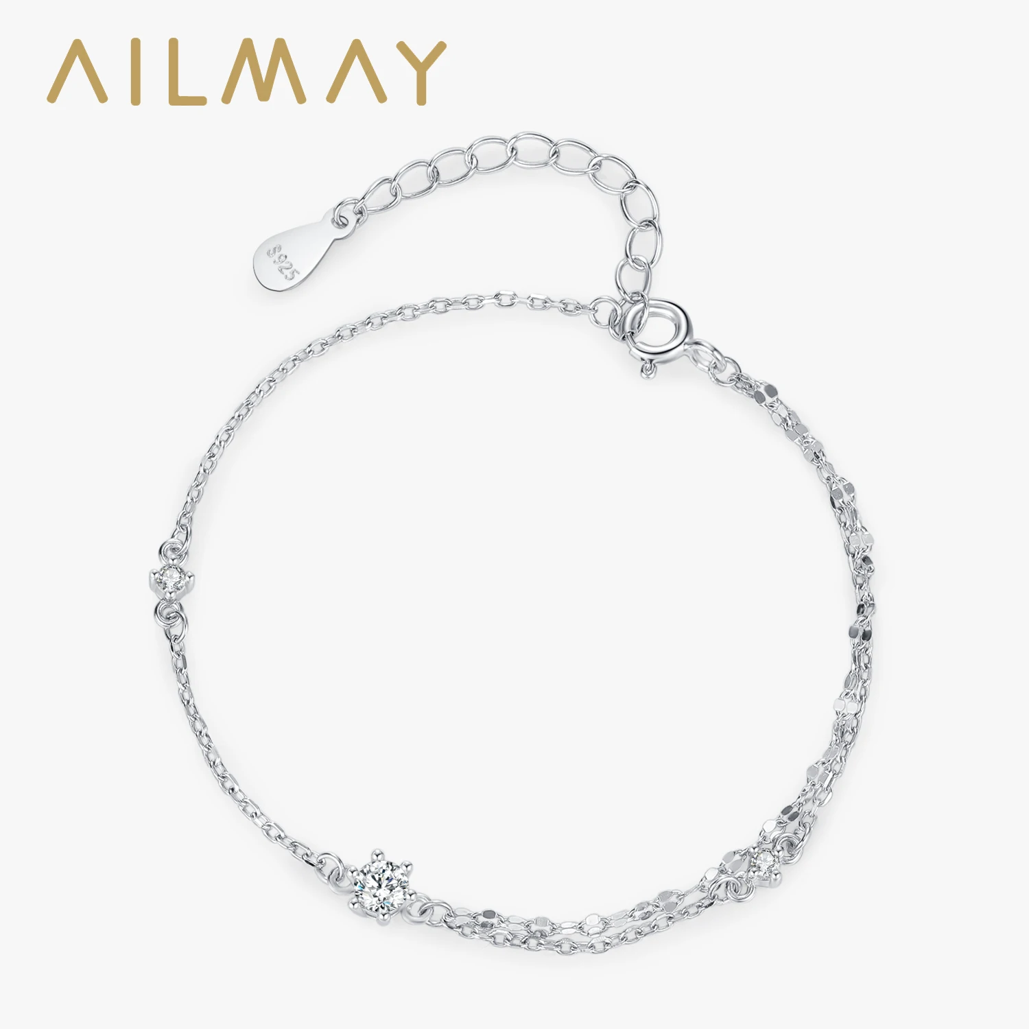 Ailmay Personalized 925 Sterling Silver Single-Sided Double-Layer Design Chain Bracelet For Women Girls Party Jewelry