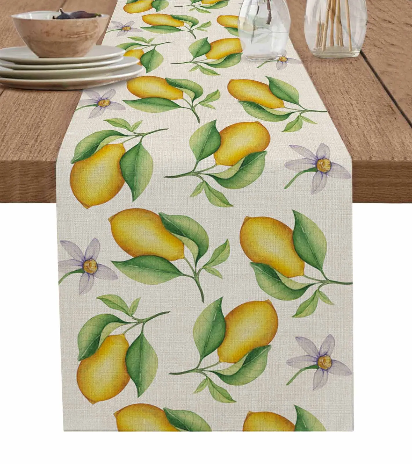 Lemon Watercolor Country Style Table Runners Holiday Kitchen Table Decor Cotton Linen Table Runners Wedding Party Decor