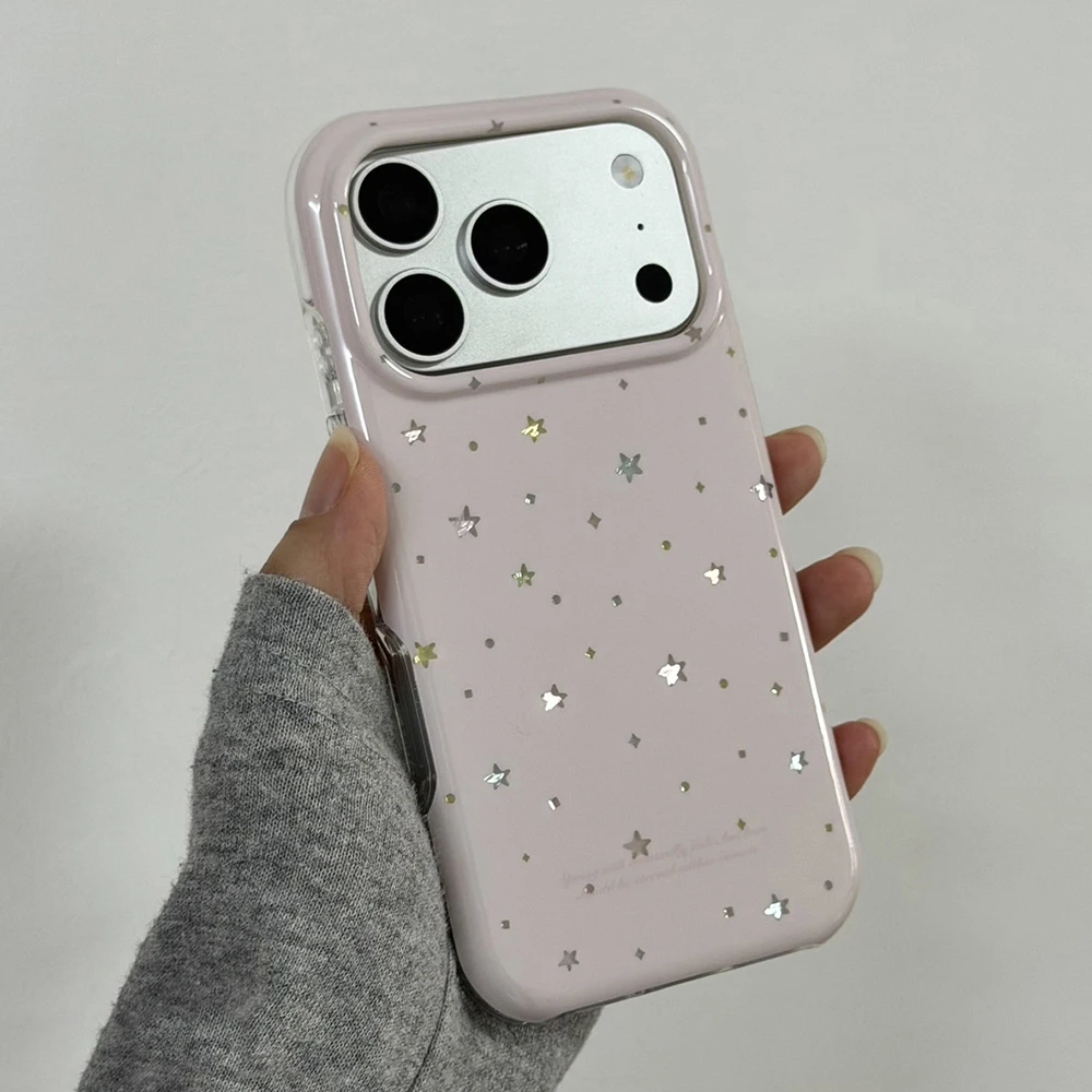 

INS Gentle Girl Glitter Bling Star Pink Phone Case for iPhone 17pro 16 15 14 16pro 17ProMax 13 Shockproof Cute Back Cover Capa