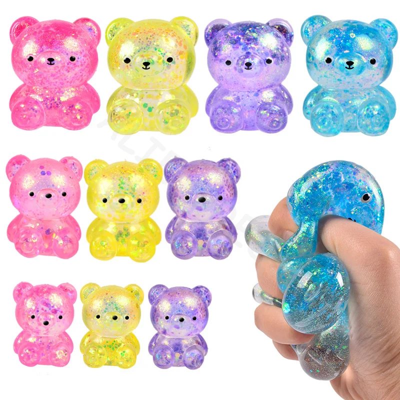 Glitter Gummy Bear  Squeeze Toy Needoh Small Cute Animal Anti Stress  Splat Slow Rebound Pinch Decompression Toy  Bear Prop