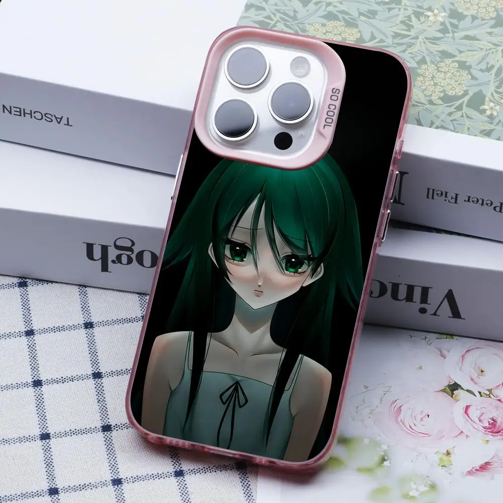 Saya no Uta حافظة هاتف محمول لهاتف آيفون 17 16 15 14 13 12 11 X XR XS 8 7 Air Pro Max Plus غطاء غطاء ملون وردي شفاف