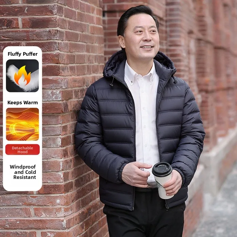 

Мужская повседневная хлопковая куртка 2025 года, зимний сезон, со съемным капюшоном, из полиэфирного волокна, приталенный крой, для делового стиля, для джентльменов