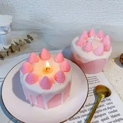 Strawberry Decorated Cake Scented Candles Aromatherapy Dining Table Decorative Centerpiece Creative Birthday Fragrance Ornament