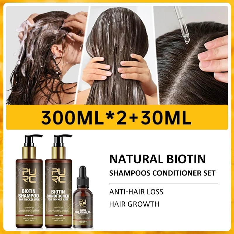 PURC Biotin Hair Growth Shampoo Ginger Hair Oil Set Anti Hair Loss Fast Regrowth Thicken Scalp Treatment Hair Care for Men Women