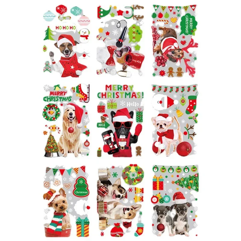 

9pcs Funny Pet Dog Series Christmas Window Glass Stickers Wall Mirror DIY Xmas Ornaments New Year 2026 Electrostatic Stickers