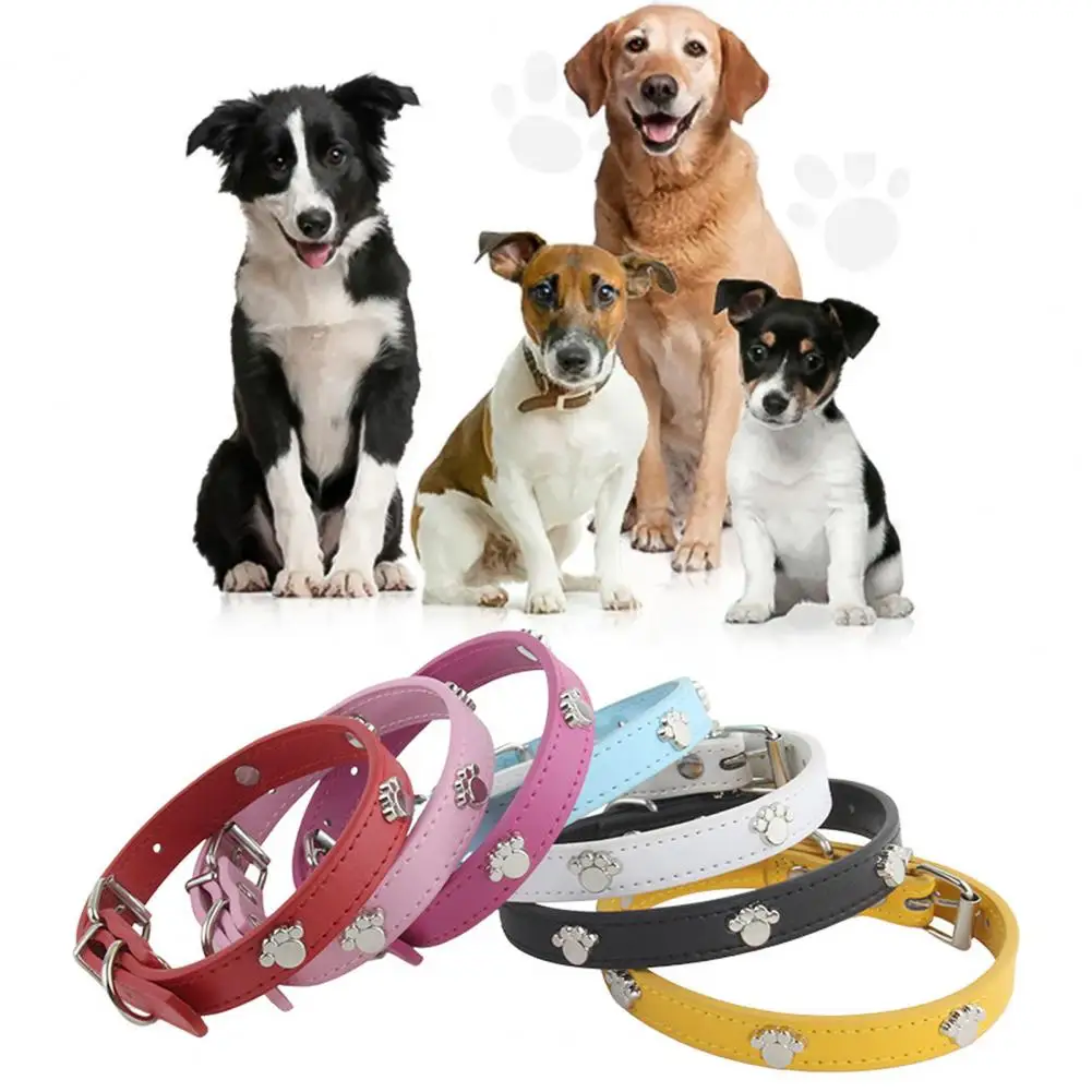 Pet Dog Collar Adjustable Leather Solid Color Dog Necklace for Small and Medium-sized Dog Collars Pet Supplies