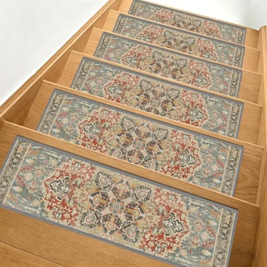Non-Slip Stair Treads for Wooden Steps 5pcs, "" Stair Carpet Treads for Indoor Use, Peel and Stick Stair Runners, Washable Reus