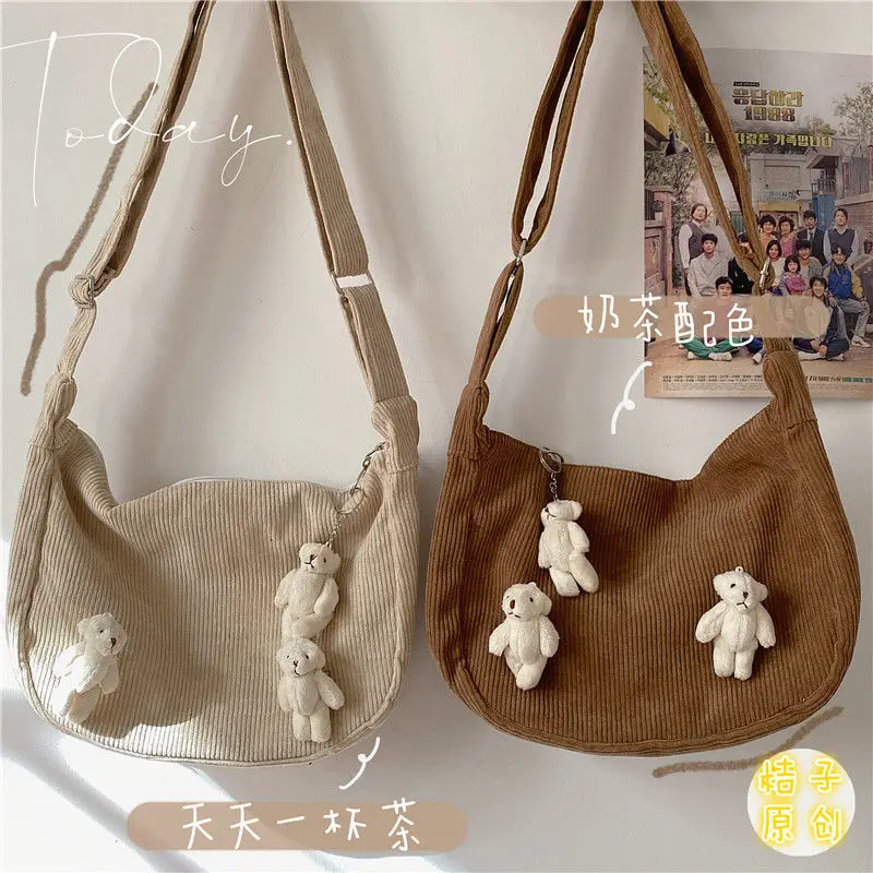 

Ins Japanese Harajuku Ancient Girl Crossbody Bag Korean Retro Style Literature Dumpling Bag Corduroy Shoulder Bag