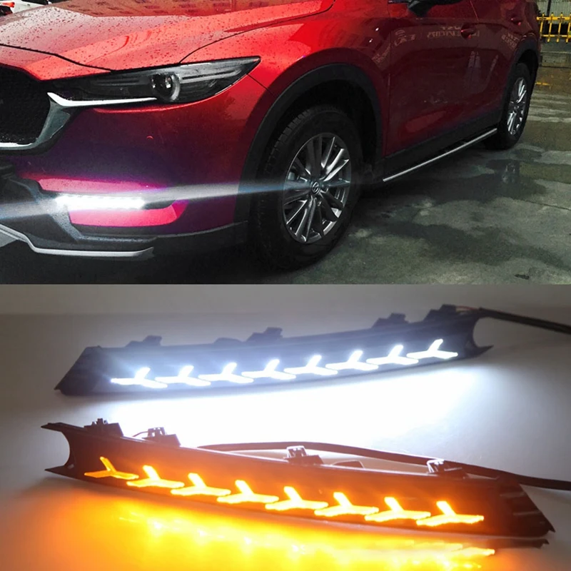 

For-Mazda CX-5 CX5 2017-2021 LED Daytime Running Light DRL Fog Lamp With Running Water Turn Signal