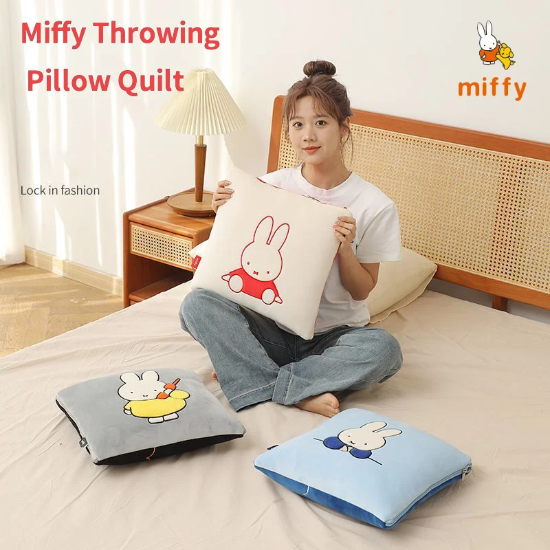 Kawaii Miffy corps oreiller dessin animé créatif Transformable bureau voiture couverture multi-fonctionnel jeter oreiller couette parfait fille cadeau