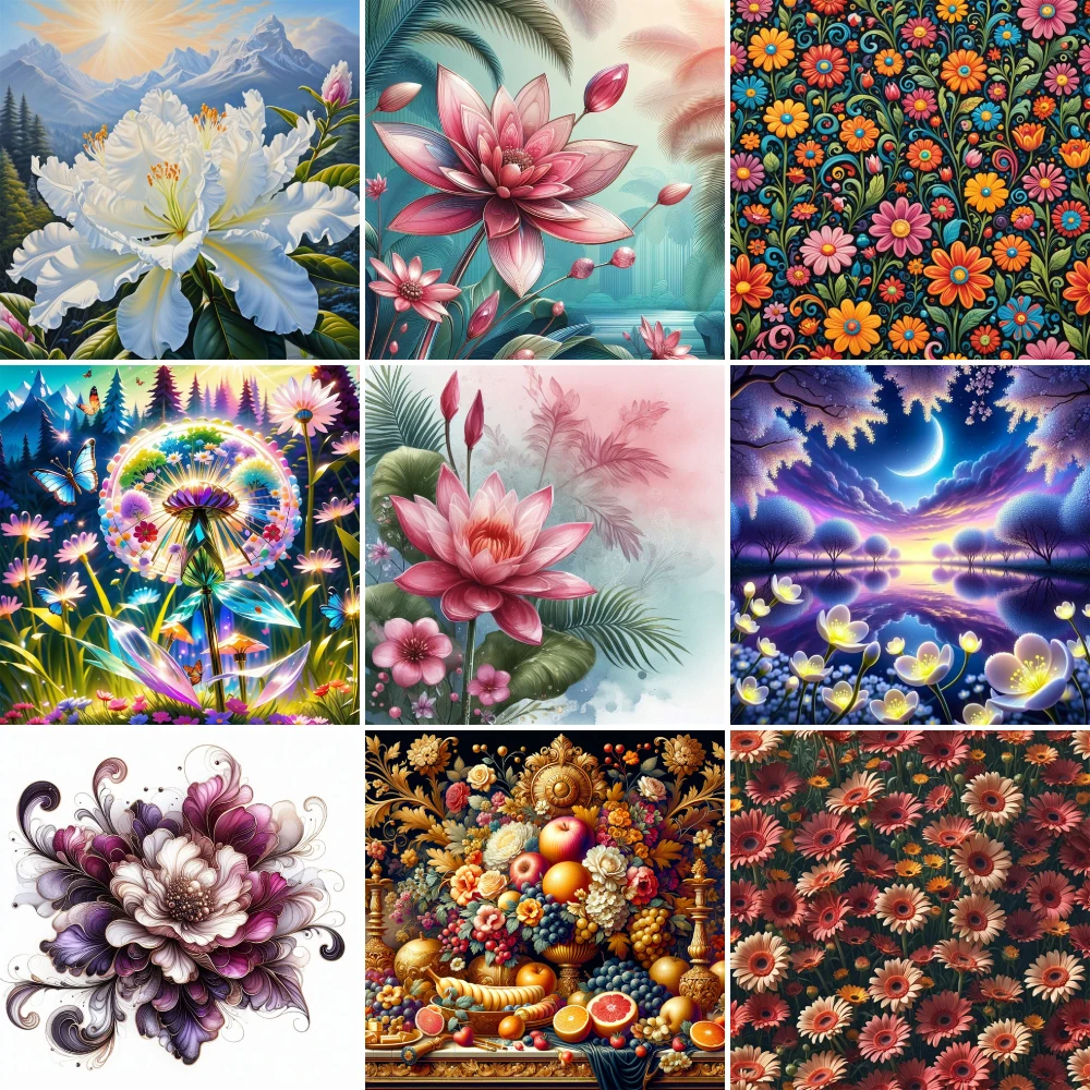 Flowers Chrysanthemum Lotus Cross Stitch Embroidery Complete Kit Hobby Handicraft Painting Knitting Floss Wholesale Room Decor