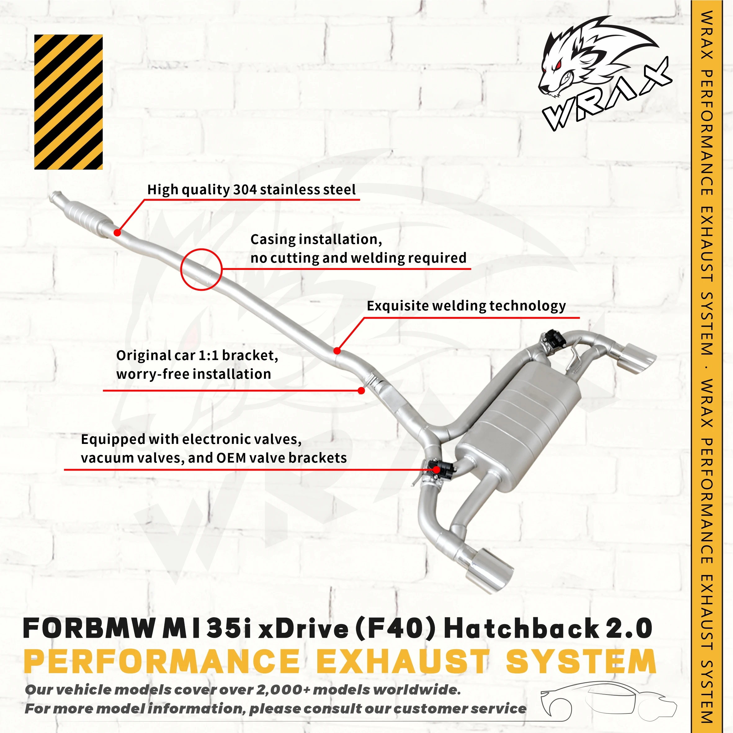 

Valved Sport Sound WRAX Stainless Steel Catback Exhaust For BMW M135i xDrive (F40) Hatchback 2.0 car accessories Direct Fit