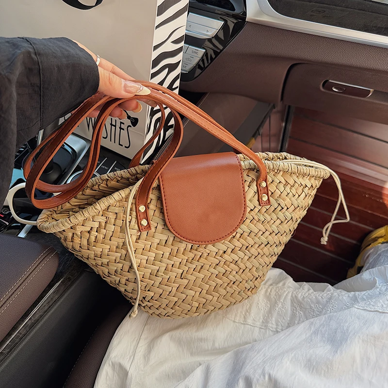 

Designer Straw Bag For Women Handmade Woven Handbag Rattan Bag 2025 Summer Beach Shoulder Bag Female Basket Shopper Bags