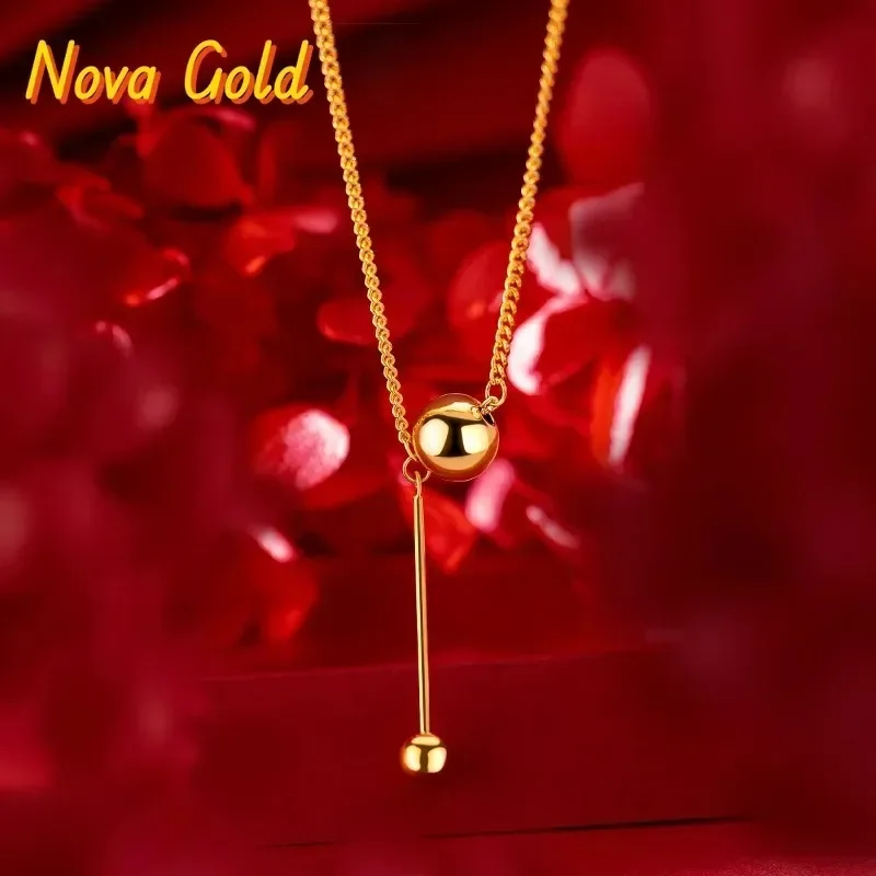 

NovaGlod 9999 24K Yellow Gold Tassel Light Bead Ball Clavicle Chain, a Statement Piece