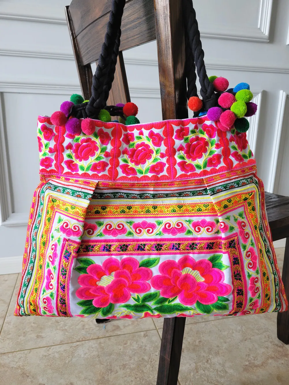 Double embroidery Women\'s bag Vintage canvas bags Bohemian shoulder bag women large Fabric tote bag