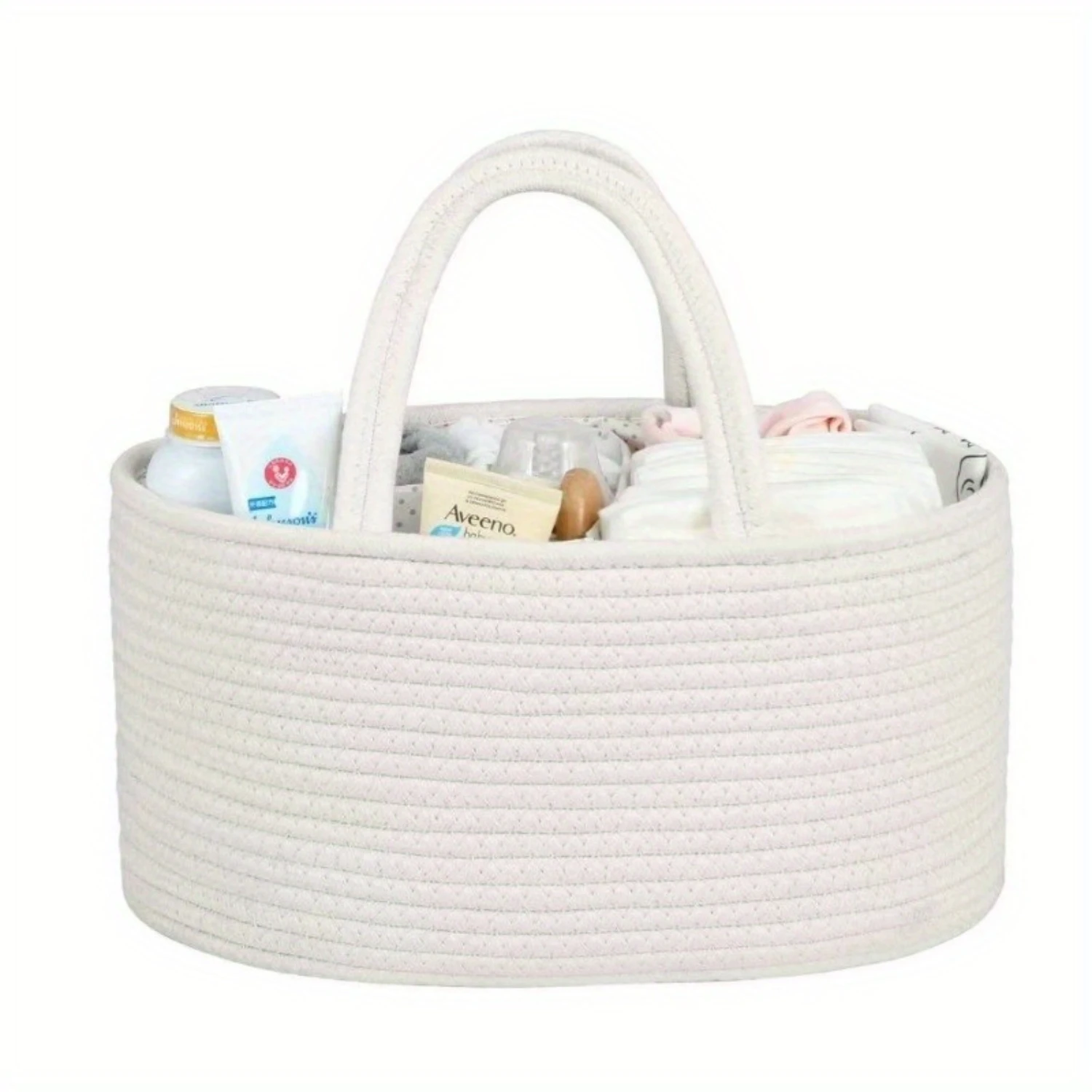 Cotton Baby Organizer Basket with Handles, 12-14 Years Appropriate, Nursery  Bin for Infant , Diaper Caddy with Compartments, Ne