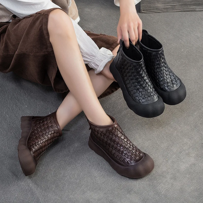 

GKTINOO/2020 новые зимние короткие ботинки ручной работы из натуральной кожи в стиле ретро, универсальная удобная женская обувь на платформе для поездок на работу