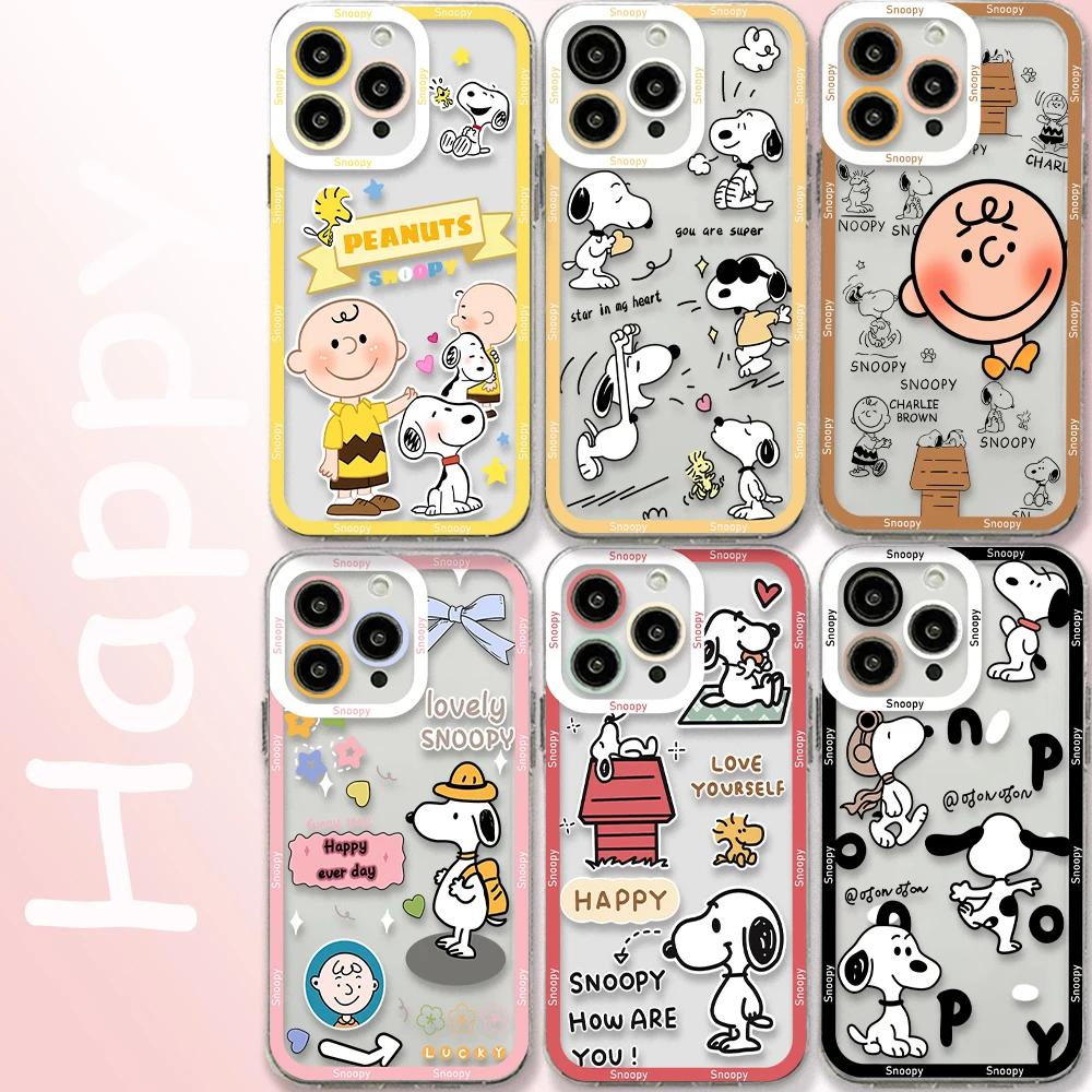 Happy Anime Snoopies Phone Case for Samsung S24 S23 S22 S21 S20 S10 FE Note20 Note10 Plus Ultra Lite 5G Clear Soft TPU Cover