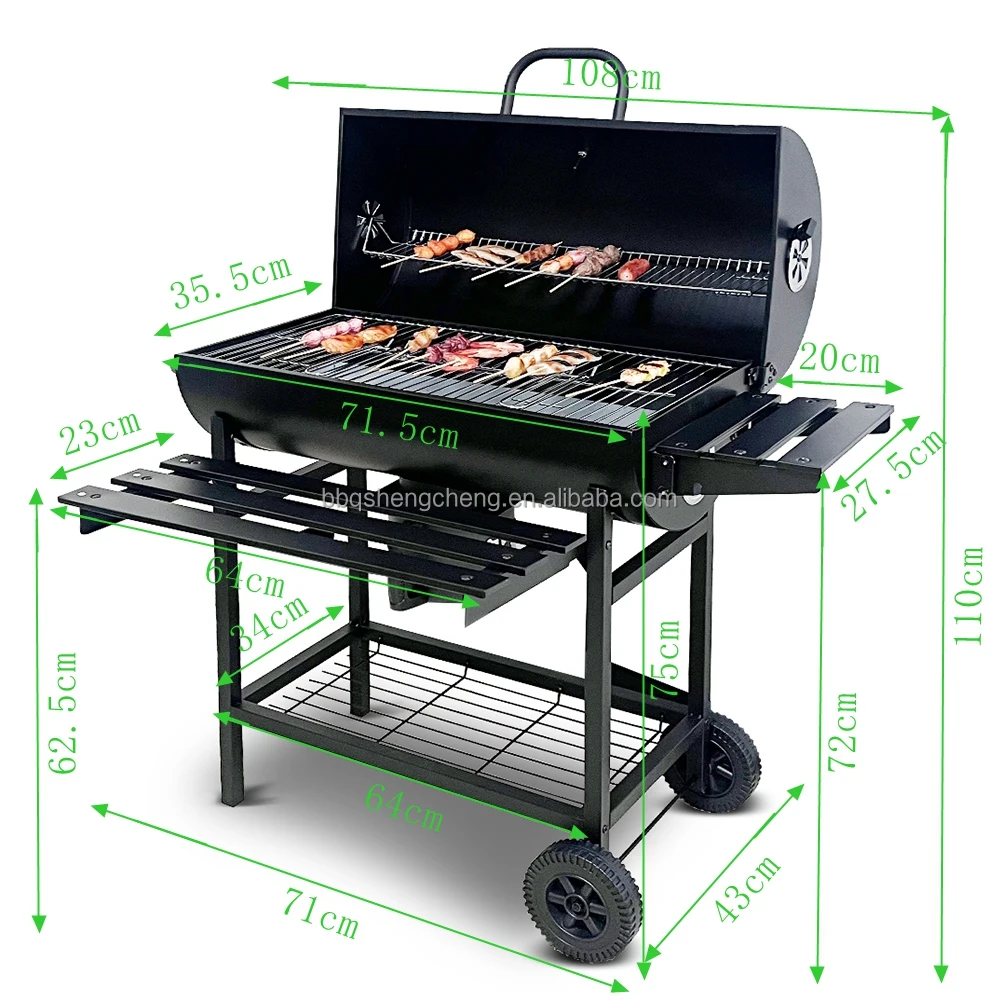 Outdoor Kitchen Barbeque Barbecue Large Heavy Duty Trolley Grill Barrel Charcoal Grill BBQ Smoker with Lid