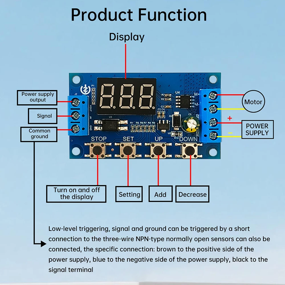 ZK-MC01 DC 3.3-15V High Power Motor Controller Borstelmotor Vooruit en Achteruit Auto Cycle Timing Vertraging Module met LED Display