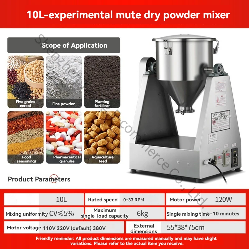 

Electric Mixer 10L (Max 6KG) 5L (3KG) Laboratory Mixer Small Stainless Steel Mixer, Food Granule Mixer