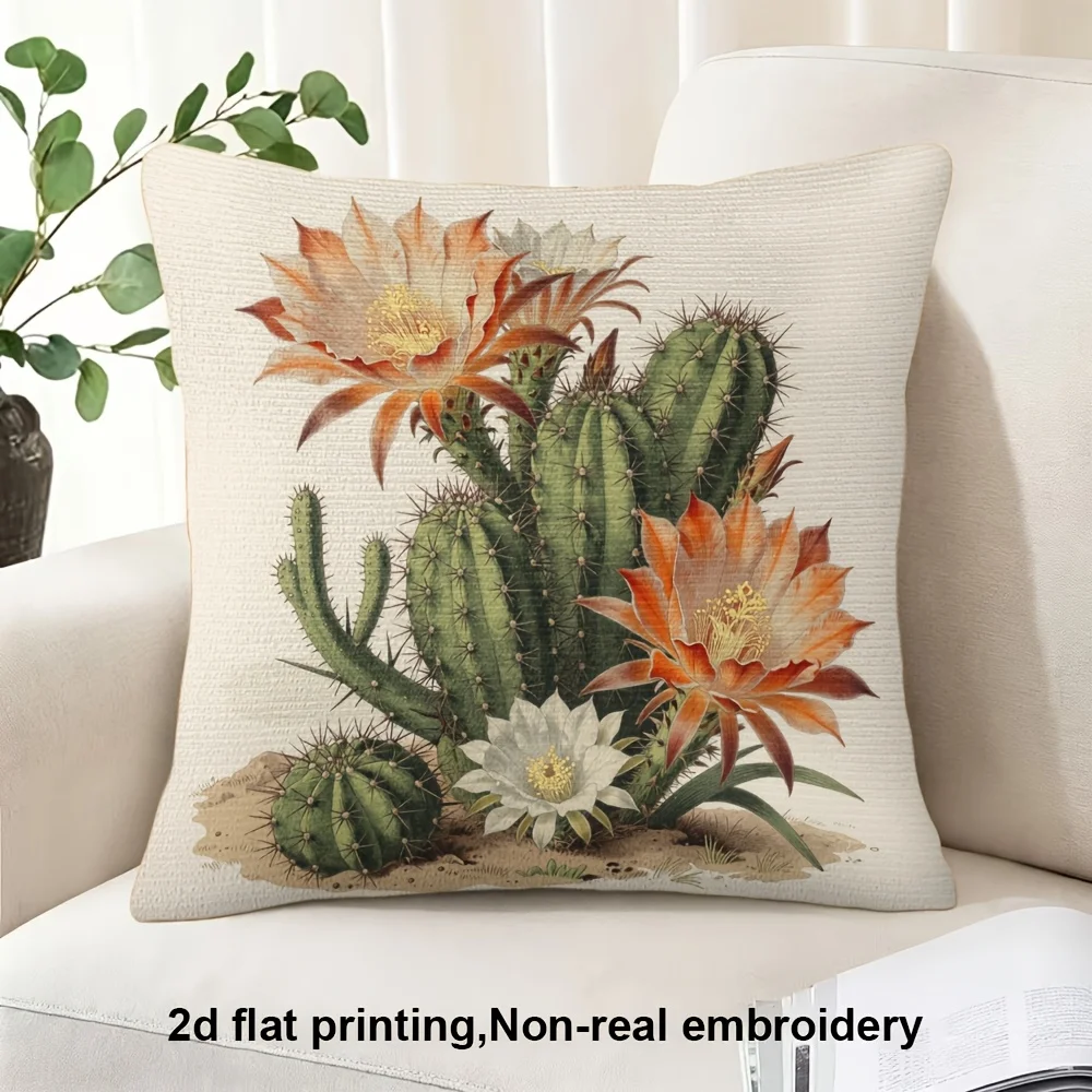 Cactus Flower Print Throw Pillow Case for Sofa Couch Home Decor Botanical Art Cushion Cover