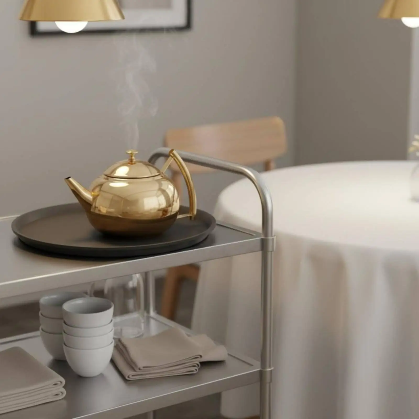 Stainless Steel Teapot with Built in Mesh Infuser for Smooth Pouring and Refined Tea Service at Home or Cafe