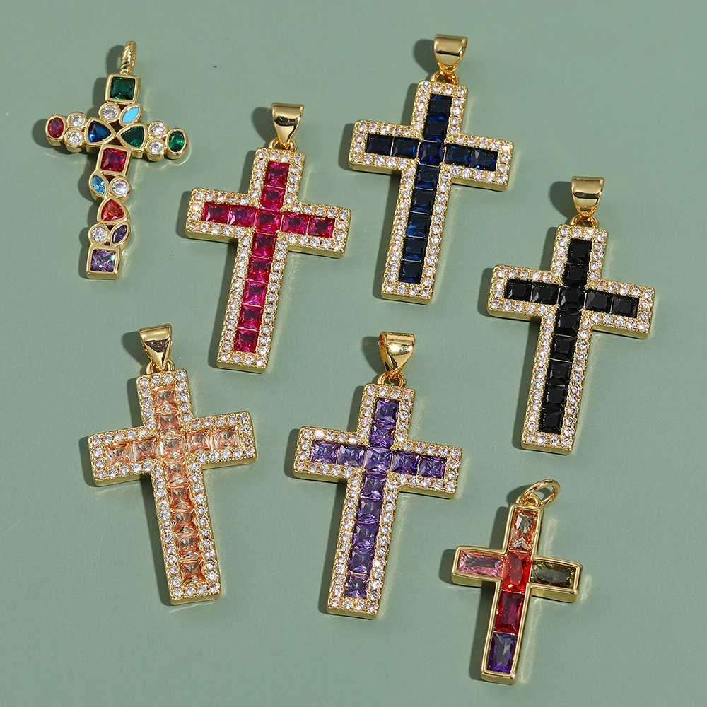 Bohemian Cross Charms for Jewelry Making Supplies Pave Zircon Gold Color Dijes Diy Earrings Bracelet Necklace